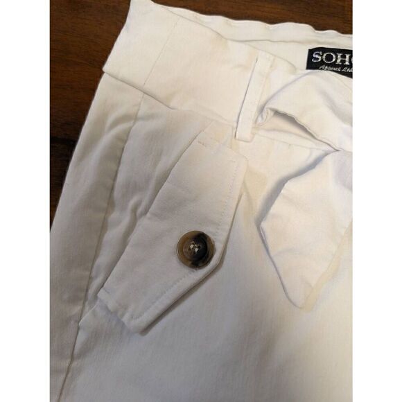 SOHO Apparel Ltd. White Pants Off Side Front Pockets with Ties Belt Women's Size - Picture 3 of 6